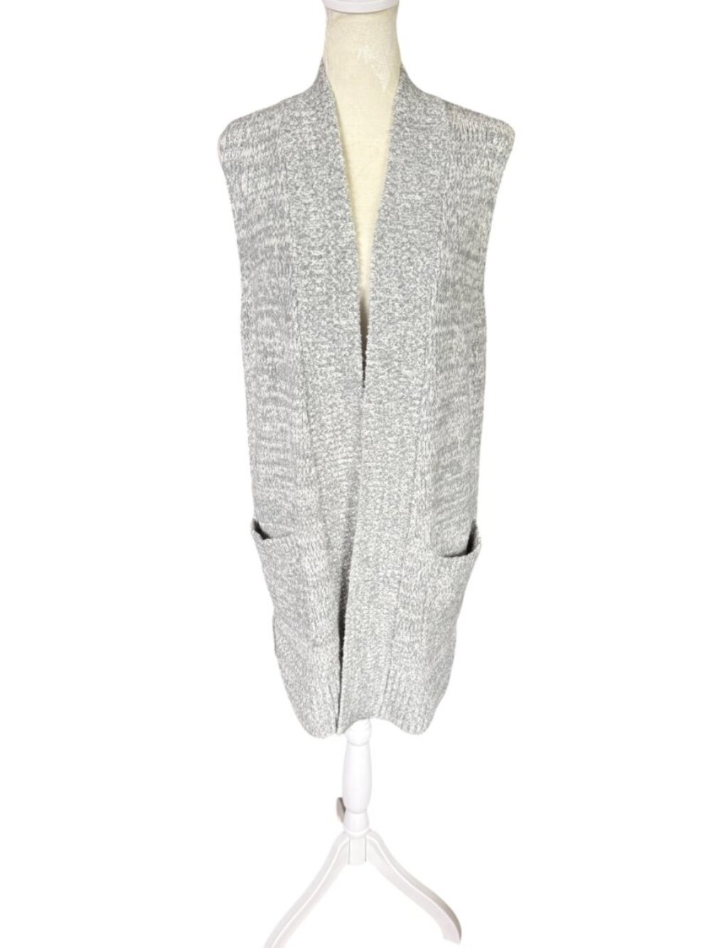 Loft women's light gray sleeveless open sweater cardigan with pockets size XS/S